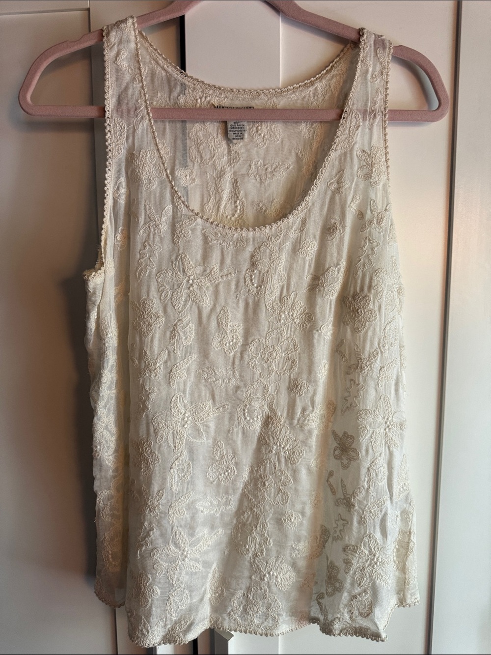 Lucky Brand Cream Lace-Embroidered Tank